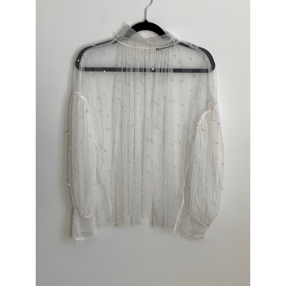INA‎ sheer white mesh decorated faux pearls size medium